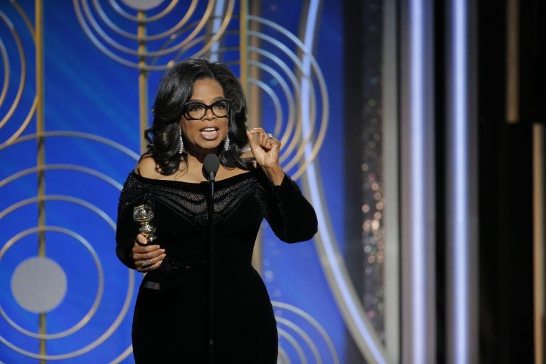 This image released by NBC shows Oprah Winfrey accepting the Cecil B. DeMille Award at the 75th Annual Golden Globe Awards in Beverly Hills, Calif., on Sunday, Jan. 7, 2018.