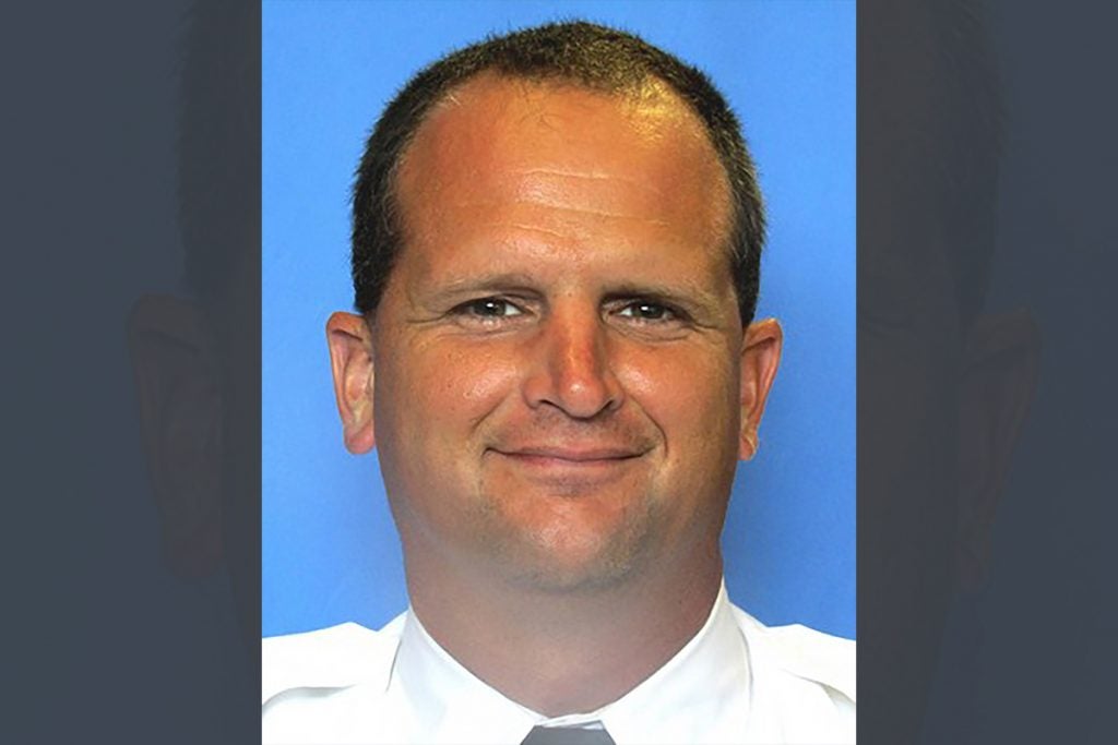 This undated photo provided by the Philadelphia Fire Department shows Lt. Matthew LeTourneau. The veteran firefighter was fatally injured Saturday, Jan. 6, 2018, when a burning row home collapsed in Philadelphia and he became pinned under the debris, authorities said. (Philadelphia Fire Department via AP)