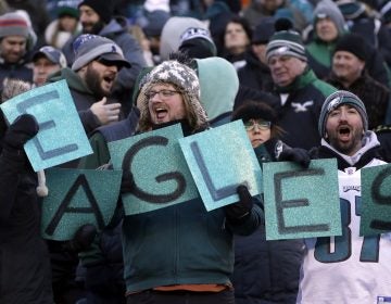 Philadelphia Eagles' fans cheer before an NFL divisional playoff football game against the Atlanta Falcons, Saturday, Jan. 13, 2018, in Philadelphia.