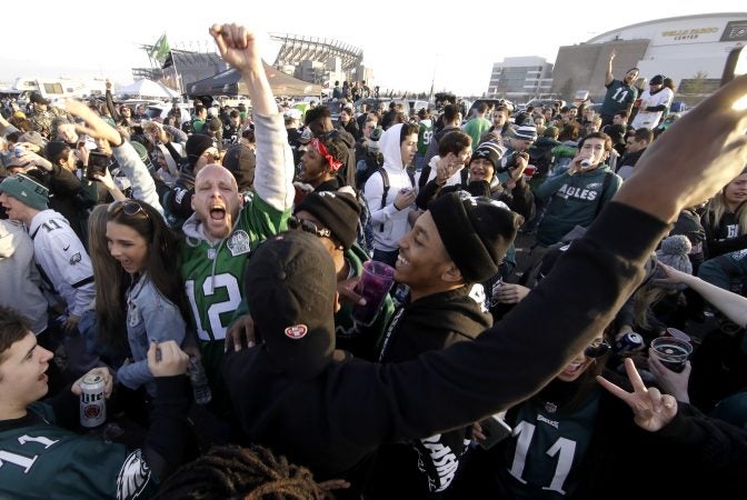 Fans tailgate before the NFL football NFC championship game between the Philadelphia Eagles and the Minnesota Vikings Sunday, Jan. 21, 2018, in Philadelphia. (AP Photo/Matt Rourke)