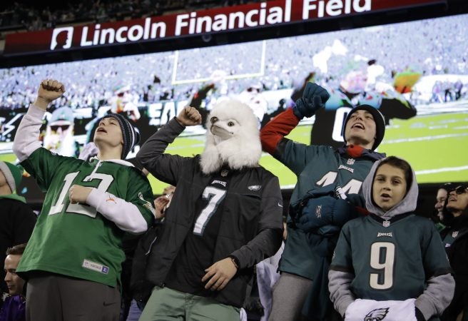 Fans cheer during the first half of the NFL football NFC championship game between the Philadelphia Eagles and the Minnesota Vikings Sunday, Jan. 21, 2018, in Philadelphia. (AP Photo/Matt Rourke)