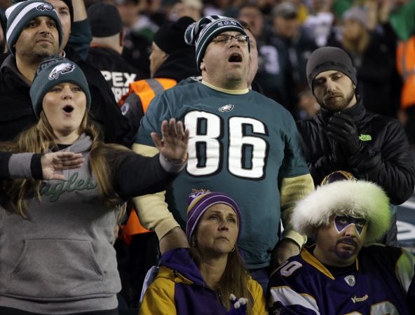 Fans cheer during the first half of the NFL football NFC championship game between the Philadelphia Eagles and the Minnesota Vikings Sunday, Jan. 21, 2018, in Philadelphia. (AP Photo/Matt Slocum)