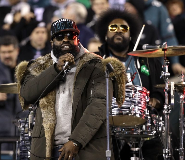 The Roots perform during halftime of the NFL football NFC championship game between the Philadelphia Eagles and Minnesota Vikings Sunday, Jan. 21, 2018, in Philadelphia. (AP Photo/Matt Rourke)