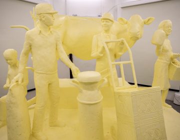 This Wednesday, Jan. 3, 2018, photo provided by the Pennsylvania Department of Agriculture shows a sculpture carved from a half-ton of butter in preparation for the 102nd Pennsylvania Farm Show, scheduled from Saturday, Jan. 6, through Saturday, Jan. 13, at the Pennsylvania Farm Show Complex and Expo Center in Harrisburg, Pa. (Pennsylvania Department of Agriculture via AP)