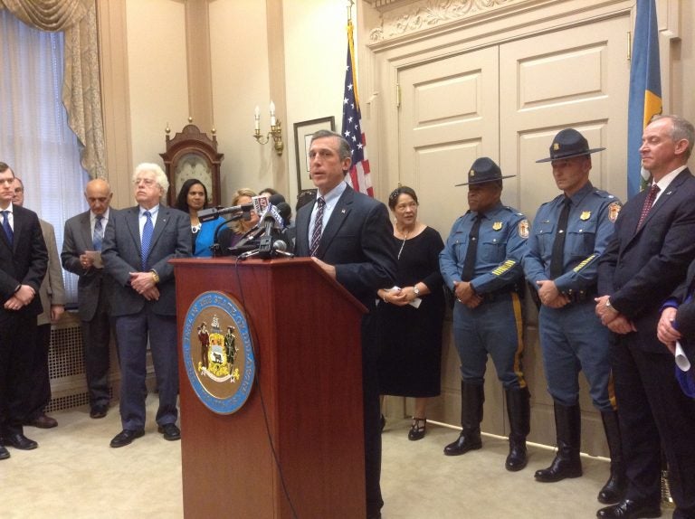 Gov. Carney announced legislation to keep guns out of the hands of individuals suffering from mental illness. (WHYY/Zoe Read)