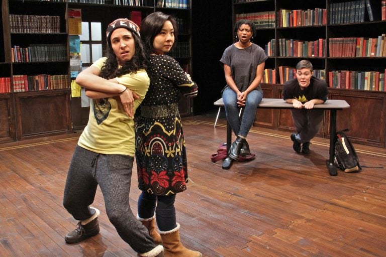 Members of the Interact Theater Company (from left), Lexie Braverman, Bi Jean Ngo, Brett Ashley Robinson, and Emily Lynn, rehearse 