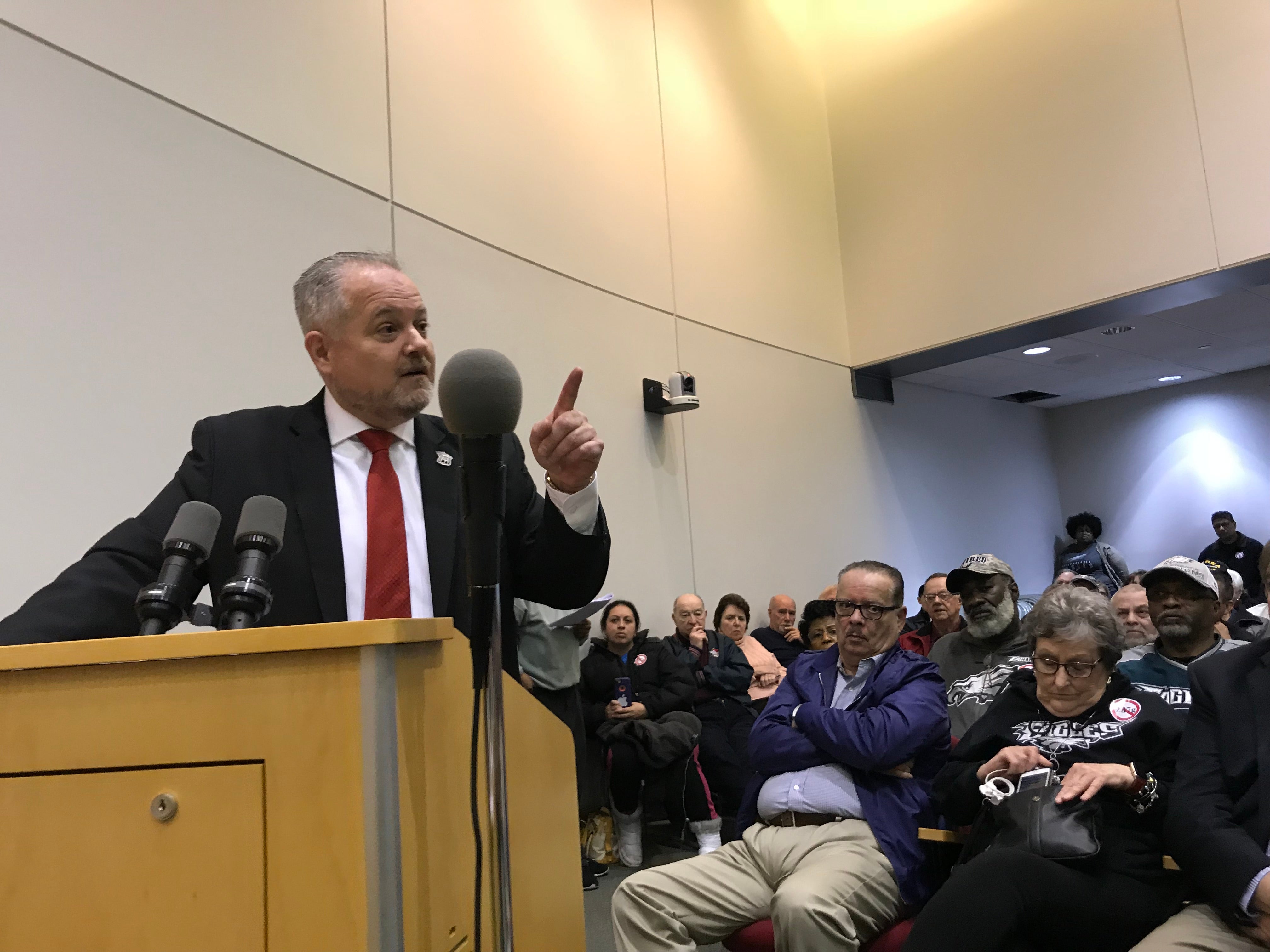 Bensalem director of public safety Fred Harran addressed a packed room at a township council meeting on Monday night.