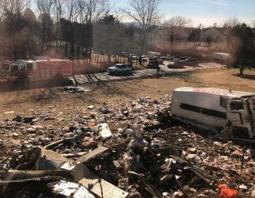 This photo provided by a member of Congress, shows a crash site near Crozet, Va., Wednesday, Jan. 31, 2018.   A chartered train carrying dozens of GOP lawmakers to a Republican retreat in West Virginia struck a garbage truck south of Charlottesville, Virginia on Wednesday, lawmakers said. (AP Photo)