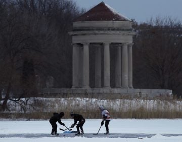 Youths play ice hockey on a frozen pond at Franklin Delano Roosevelt Park during a winter storm, Thursday, Jan. 4, 2018, in Philadelphia. (Matt Slocum/AP Photo)