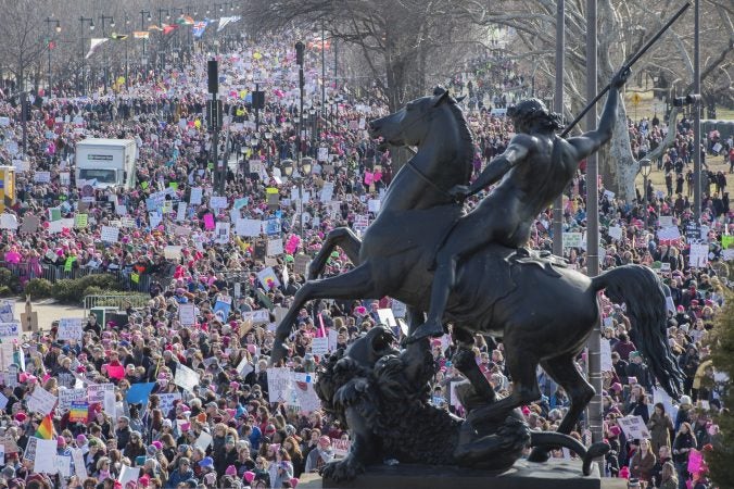 View of the Benjamin Franklin Parkway from the steps of the Art Museum. (Jonathan Wilson for WHYY)