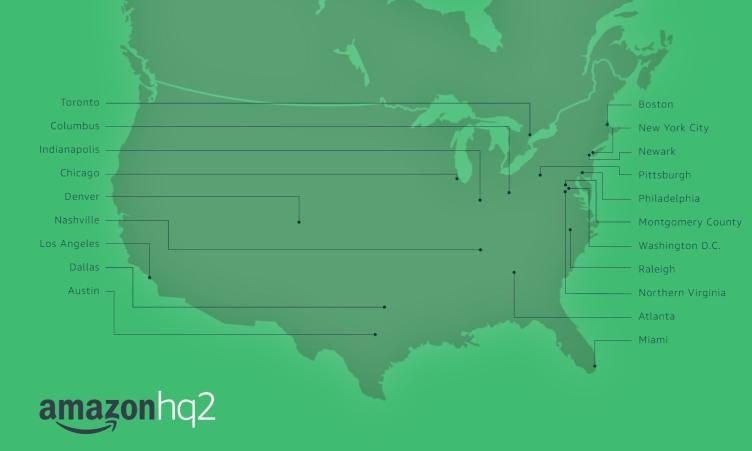 Amazon HQ2 candidate cities.