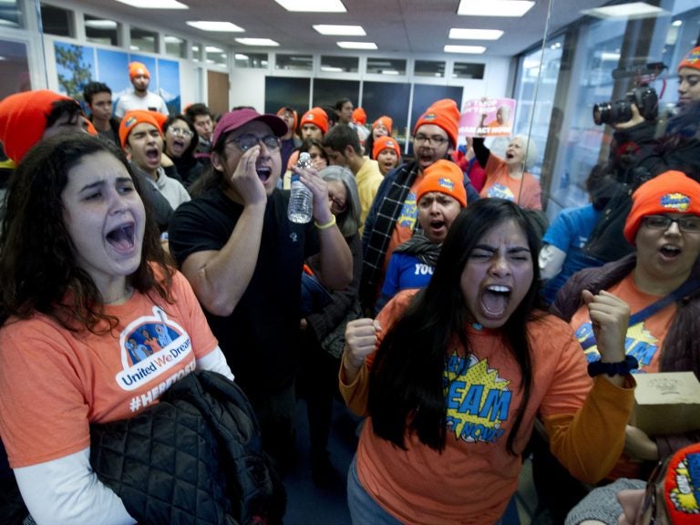 Demonstrators protest at Sen. Dean Heller's, R-Nev., office in support of the Deferred Action for Childhood Arrivals (DACA), and Temporary Protected Status (TPS), programs on Capitol Hill on Tuesday.