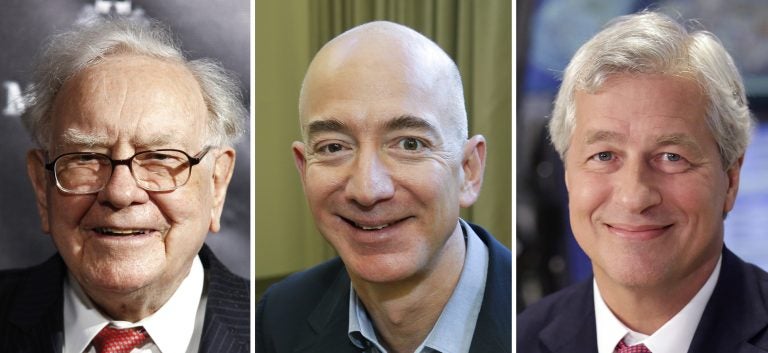 Berkshire Hathaway Chairman and CEO Warren Buffett (left) in 2017; Jeff Bezos, CEO of Amazon, in 2013; and JP Morgan Chase Chairman and CEO Jamie Dimon in 2013. Berkshire Hathaway, Amazon and JPMorgan Chase are teaming up to create a health care company announced Tuesday that is 