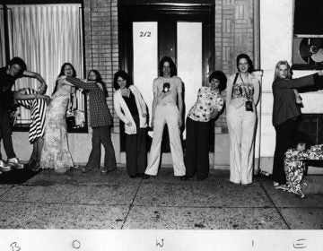 Fans spell out BOWIE with their bodies outside Sigma Sound Studios on 12th Street in 1974 while David Bowie was recording songs for the album 