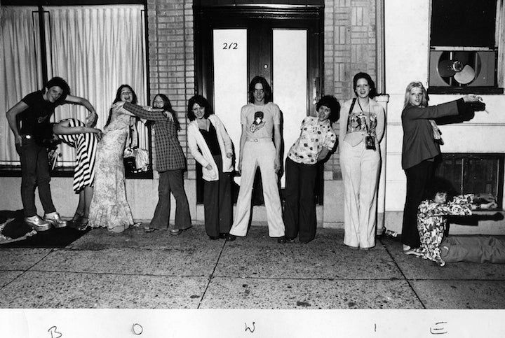 Fans spell out BOWIE with their bodies outside Sigma Sound Studios on 12th Street in 1974 while David Bowie was recording songs for the album 