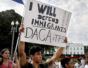 Diego Rios, 23, of Rockville, Md., rallies in support of the Deferred Action for Childhood Arrivals program, known as DACA, outside of the White House, in Washington, Tuesday, Sept. 5, 2017. President Donald Trump will end a program that has protected hundreds of thousands of young immigrants brought into the country illegally as children and call for Congress to find a legislative solution. Attorney General Jeff Sessions announced the changes Tuesday. (AP Photo/Jacquelyn Martin)