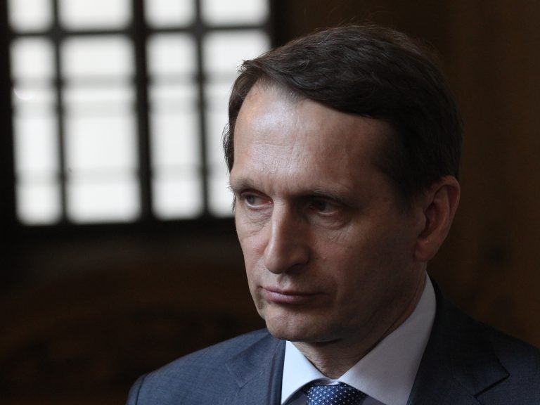 Sergey Naryshkin speaks during the European Social Charter Conference in March 2016 in Turin, Italy, prior to his appointment to head Russia’s SVR foreign intelligence service. Sergey Naryshkin speaks during the European Social Charter Conference in March 2016 in Turin, Italy, prior to his appointment to head Russia's SVR foreign intelligence service.