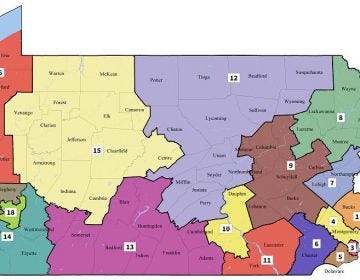 Pennsylvania's new ongressional map as drawn by the Pa. Supreme Court after it found the previous version an unconstitutional partisan gerrymander. 