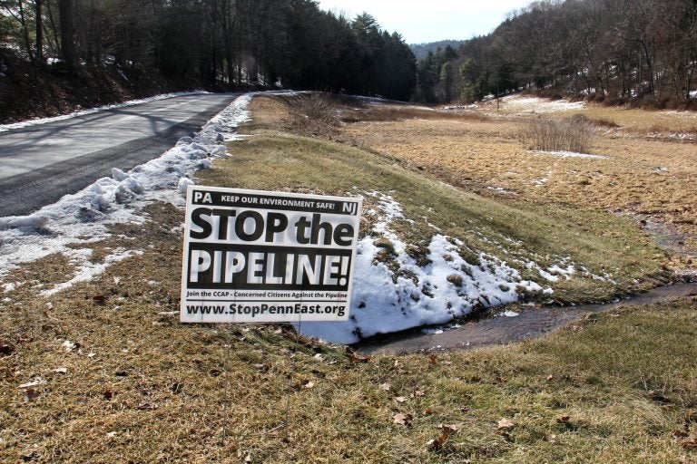 A sign protesting the proposed PennEast Pipeline route in Carbon County, Pa. (Emma Lee/WHYY)