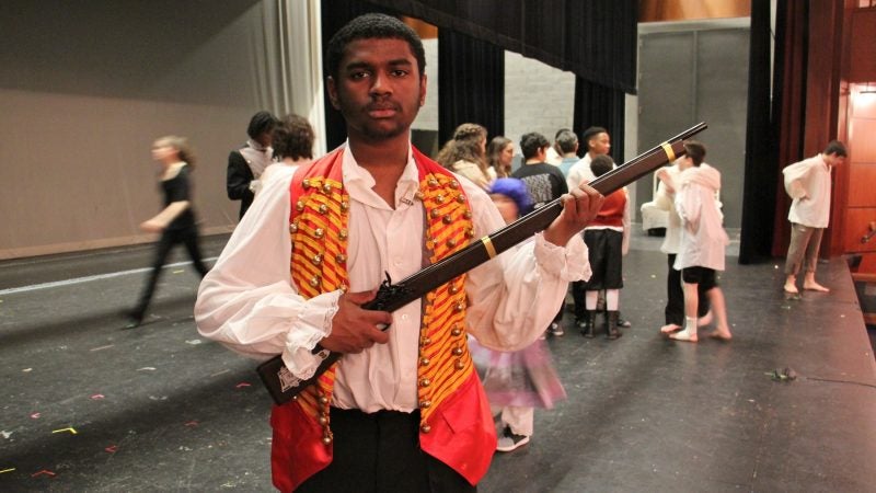 Jaleel Bivins portrays Erjolras, the revolutionary who leads students to their deaths in the revolt. (Emma Lee/WHYY)