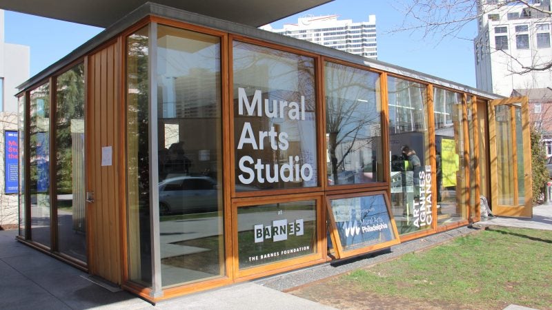 The Mural Arts Studio at the Barnes was originally a ticket booth Classes for Mural Arts' Restorative Justice Program will take place here and at Graterford prison. (Emma Lee/WHYY)