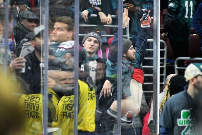 Two days ahead of Super Bowl LII, competitive eaters consume large amounts of wings during the annual Wing Bowl competition, at the Wells Fargo Center, on Friday. (Bastiaan Slabbers for WHYY)