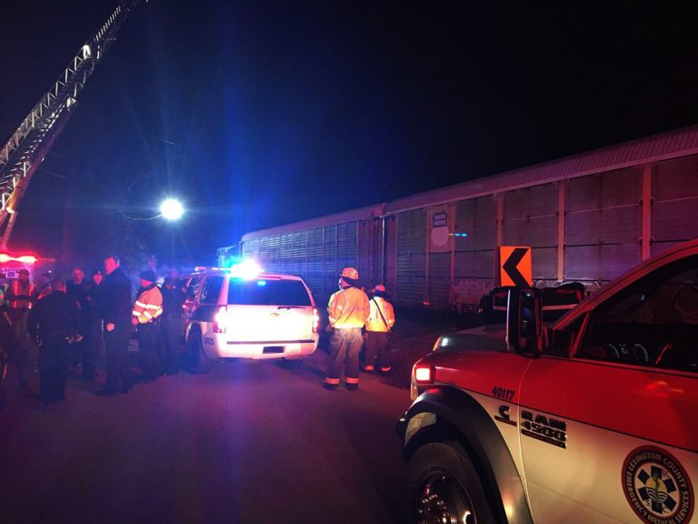 Emergency responders work at the scene of a crash between an Amtrak passenger train and a CSX freight train Sunday, Feb. 4, 2018 in Cayce, S.C. The crash left multiple people dead and dozens of people injured. (Lexington County Sheriff's Department via AP)