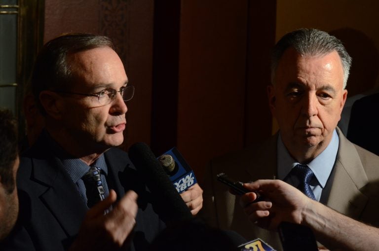 Pennsylvania House Minority Whip Mike Hanna (left), D-Clinton, and Rep. Joe Markosek, D-Allegheny, are retiring when their terms expire. Both have sons who are campaigning to succeed them. (AP Photo/Marc Levy)