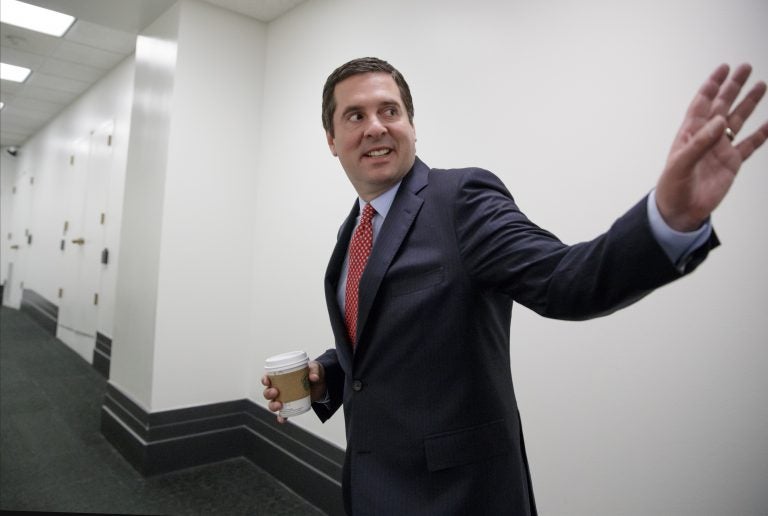 House Intelligence Committee Chairman Rep. Devin Nunes, R-Calif., waves as he arrives for a closed-door GOP strategy session on Capitol Hill in Washington, Tuesday, April 4, 2017.