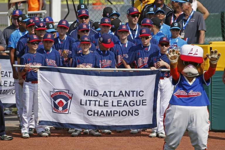 The Mid-Atlantic region team from Jackson, N.J., participates in the opening ceremony of the 2017 Little League World Series tournament in South Williamsport, Pa., Thursday, Aug. 17, 2017. (AP Photo/Gene J. Puskar)