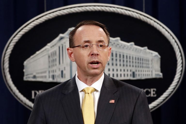 Deputy Attorney General Rod Rosenstein, speaks to the media with an announcement that the office of special counsel Robert Mueller says a grand jury has charged 13 Russian nationals and several Russian entities, Friday, Feb. 16, 2018, in Washington. The defendants are accused of violating U.S. criminal laws to interfere with American elections and the political process. (Jacquelyn Martin/AP Photo)