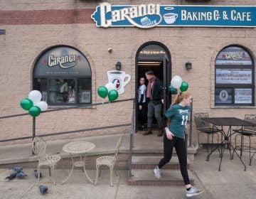 Eagles fans and employees of Carangi Baking Co. & Cafe in South Philadelphia get ready for the Super Bowl on January 4, 2018. (Branden Eastwood for WHYY)