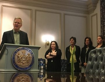 Travel writer and TV host Rick Steves joined lawmakers and advocates for legalizing marijuana in Dover, Delaware. (Mark Eichmann/WHYY)