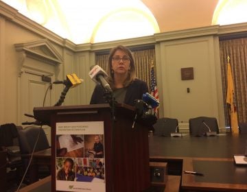 Ruth Ann Norton, president of the Green and Healthy Homes Initiative, says more prevention efforts are needed so children don’t suffer learning disabilities and organ damage from lead poisoning. She spoke Wednesday at the State House in Trenton. (Phil Gregory/WHYY)