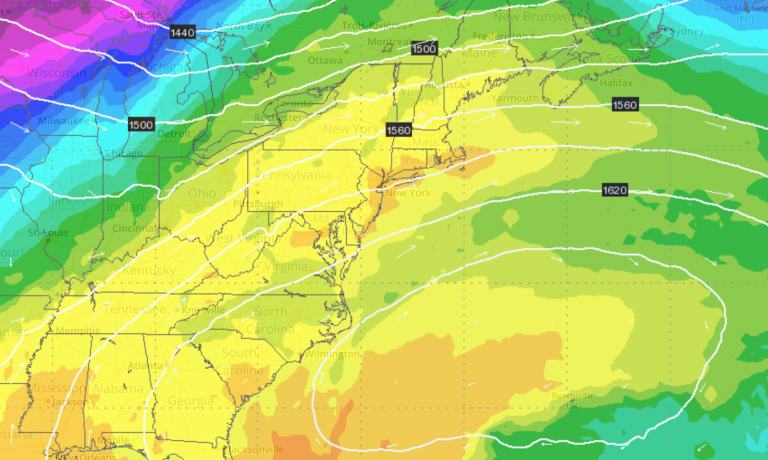 The European model forecast showing warm weather over the New Jersey region on Wednesday morning. 