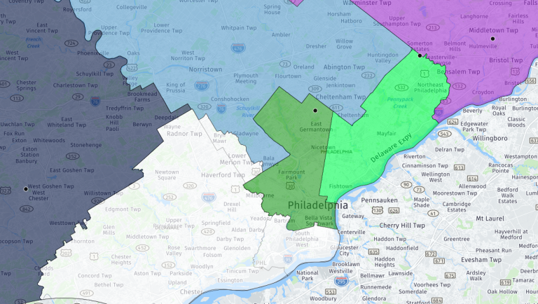 A closer look at the new congressional districts for Philadelhpia and its surrounding suburbs (Lindsay Lazarski/WHYY)