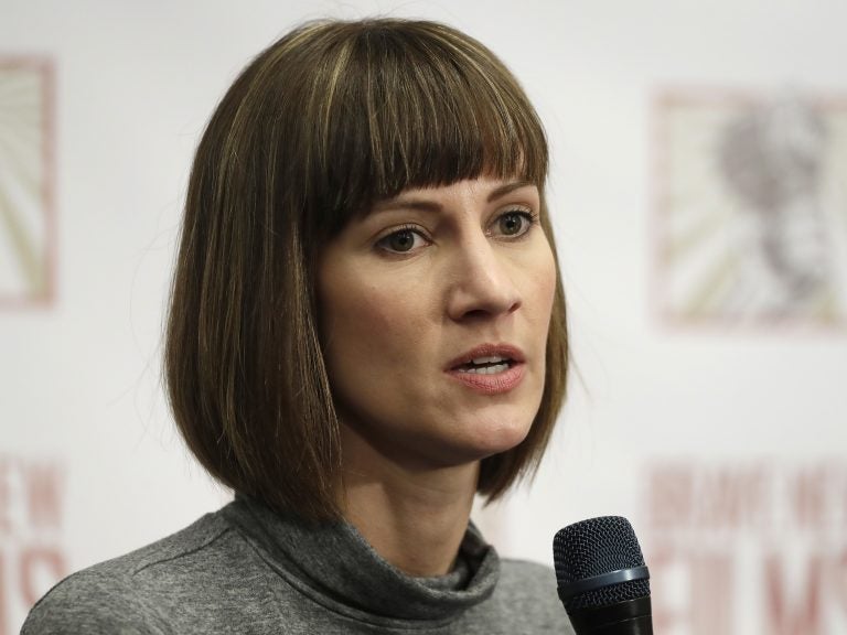 Rachel Crooks speaks at a news conference in December to discuss her accusations of unwanted kissing by Donald Trump. The president denied the allegations on Twitter after her story resurfaced on the front page of the Washington Post.