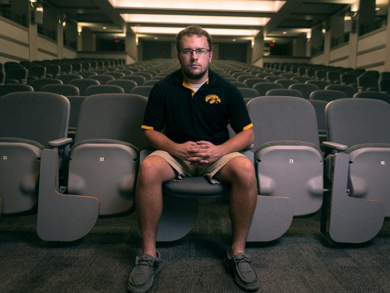 When Dustin Gordon arrived at the University of Iowa, he found himself taking lecture classes with more people in them than his entire hometown of Sharpsburg, Iowa, population 89. (Ben Smith/The Hechinger Report)