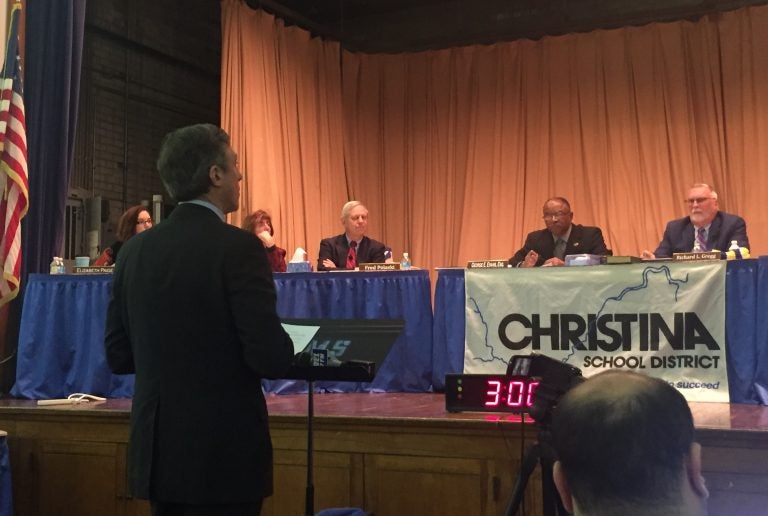 Delaware Gov. John Carney addresses the Christina School District board.