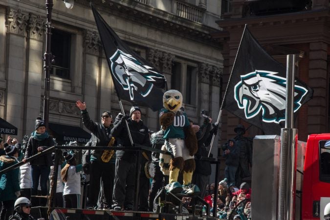 Over a million fans flocked to Center City and stood in the freezing temperatures to cheer on their winning Eagles for the Super Bowl Champions parade in Philadelphia February 8th 2018. (Emily Cohen for WHYY)