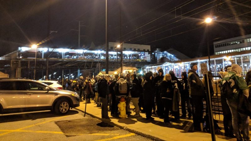 About 80 people already lined up at Norristown Transportation Center at 6am for the first regional rail train that comes at 7:40.
