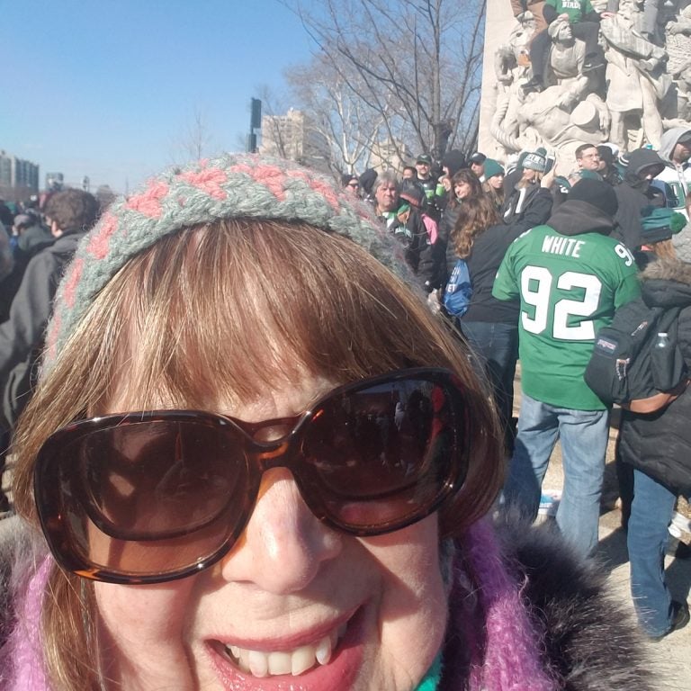 Donna Greenberg is shown at the Eagles Parade on the Benjamin Franklin Parkway