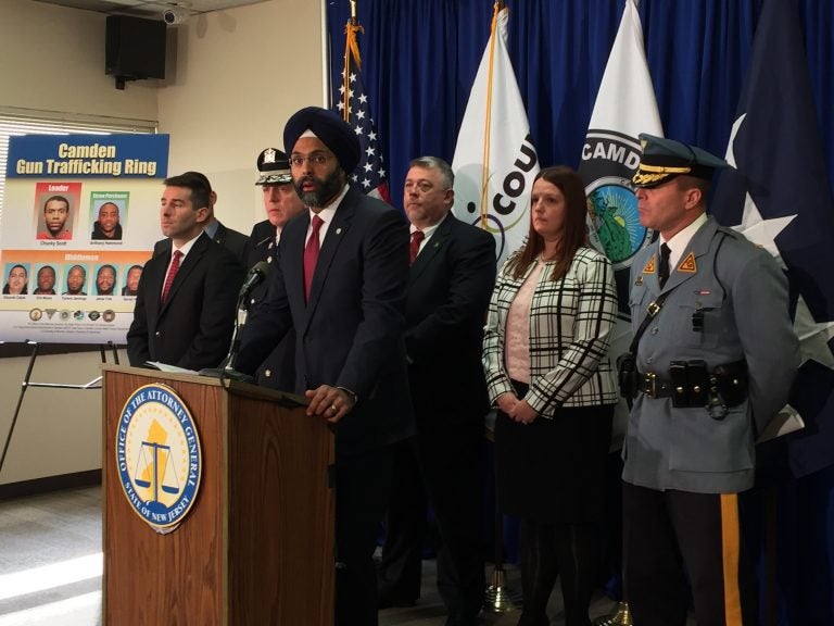 New Jersey Attorney General Gurbir Grewal announces charges against seven men for allegedly trafficking guns from Ohio to sell illegally in Camden, N.J.
 (Joe Hernandez/WHYY)