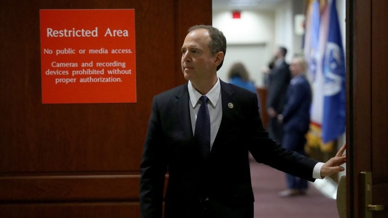 Rep. Adam Schiff, D-Calif., the top Democrat on the House intelligence committee, leaves a committee meeting at the U.S. Capitol Feb. 5, 2018 in Washington, DC. On Feb. 25, Schiff released a memo responding to a previous Republican memo about the investigation of President Trump's 2016 campaign.