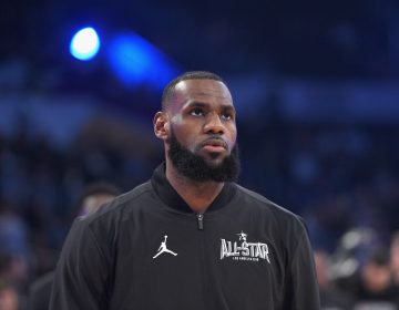 LeBron James warms up prior to the NBA All-Star Game at Staples Center in Los Angeles on Sunday.