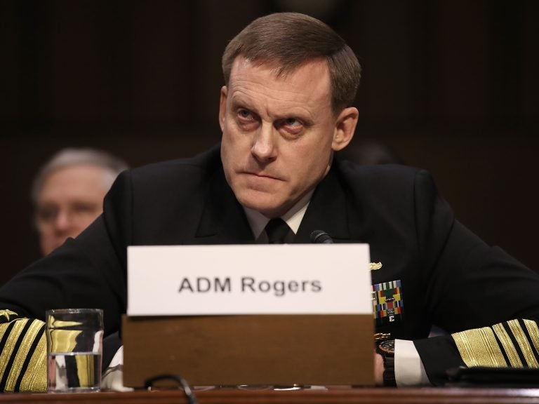 Adm. Michael Rogers, chief of the U.S. Cyber Command and director of the National Security Agency, testifies before the Senate Armed Services Committee on Tuesday.
(Win McNamee/Getty Images)