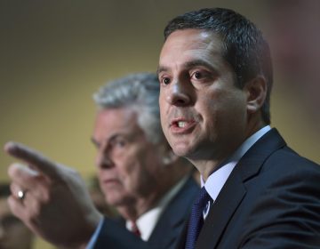 House Intelligence committee Chairman Rep. Devin Nunes, R-Calif., right, standing with Rep. Peter King, R-N.Y., left, speaks on Capitol Hill in Washington, Tuesday, Oct. 24, 2017. (AP Photo/Susan Walsh)