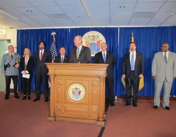 Gov. Phil Murphy and members of his administration discuss steps New Jersey will take in response to the mass killing in Florida. (Phil Gregory/WHYY) 