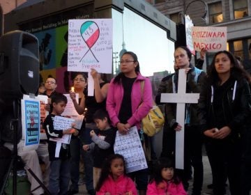 Protesters demonstrate outside of the Mexican Consulate on Independence Mall in Philadelphia on Nov 10, 2014