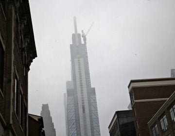 Large crane operations were suspended in Philadelphia for the day because of high winds. (Emma Lee/WHYY)